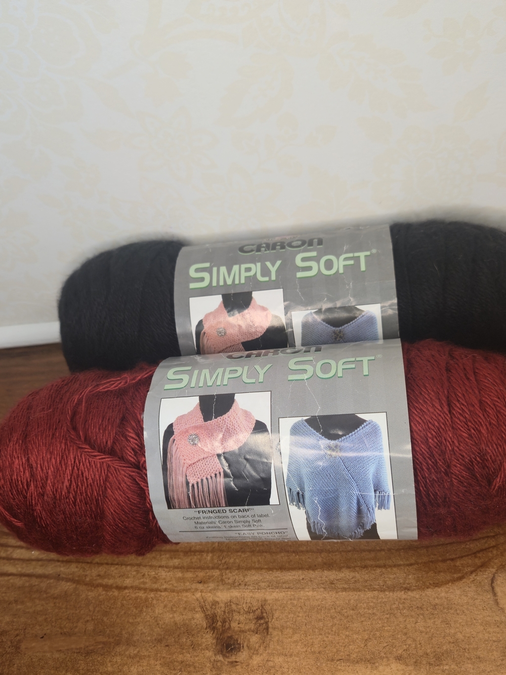 Caron Simply Soft Acrylic Worsted Yarn Skein Lot 2 Black Red